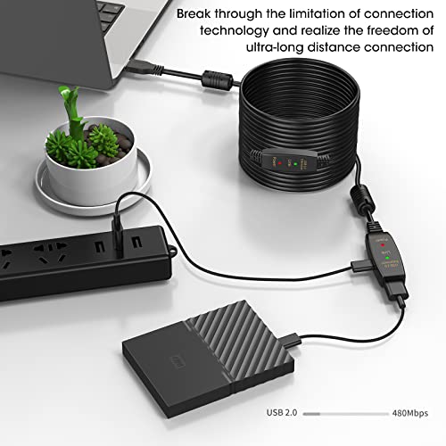50FT Active USB Extension Cable 2.0 Male to Female with A Extension chipset Signal Booster - Active Extension/Repeate - color: USB 2.0 Extension Cable Black, size: 50FT