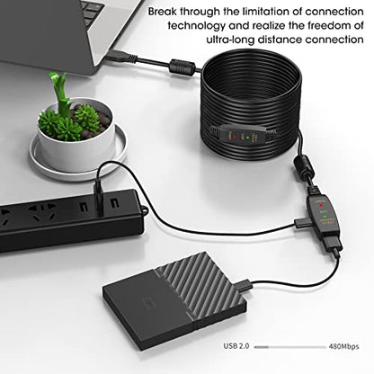 50FT Active USB Extension Cable 2.0 Male to Female with A Extension chipset Signal Booster - Active Extension/Repeate - color: USB 2.0 Extension Cable Black, size: 50FT