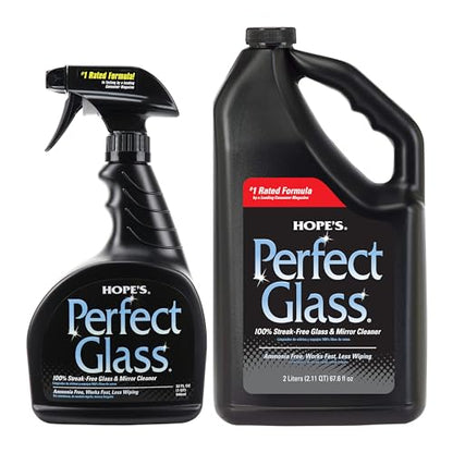 HOPE'S Perfect Glass Cleaner, Streak-Free, Ammonia-Free Window, Mirror, Screen, and Shower Door Cleaner, Indoor and Outdoor Glass Surfaces, 32 Fl Oz Spray Bottle and 67.6 Fl Oz Refill, Pack of 1 - style: 32 Fl Oz Spray Bottle and 67.6 Fl Oz Refill (Pack o