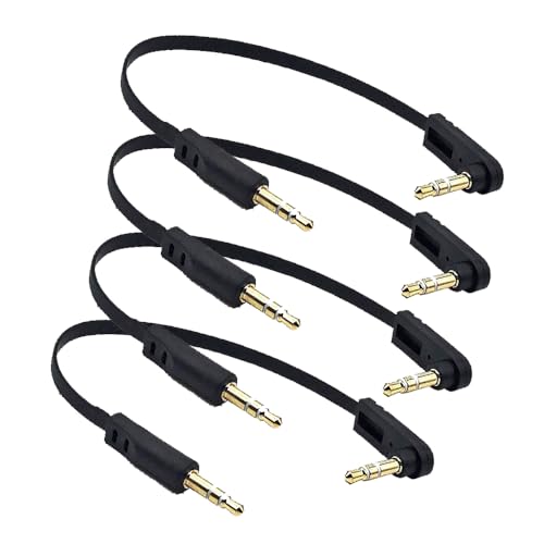 3.5mm TRS Male Stereo Audio Cable 6 Inch, 4 Pack, 90 Degree Angle, 1/8" Jack Plug AUX Cord for Headphone, Car Audio, Home Audio, Speaker