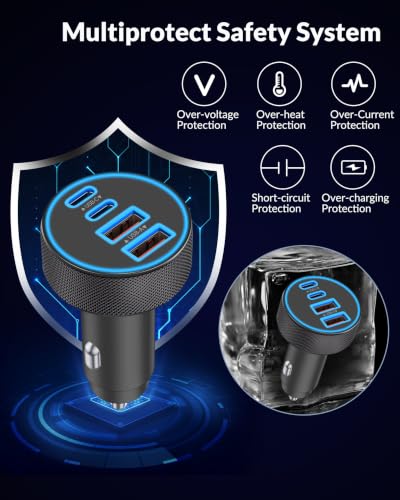 USB C Car Charger, 4-Port 90W Super Fast Charging Cigarette Lighter Adapter - style: 1 Pack
