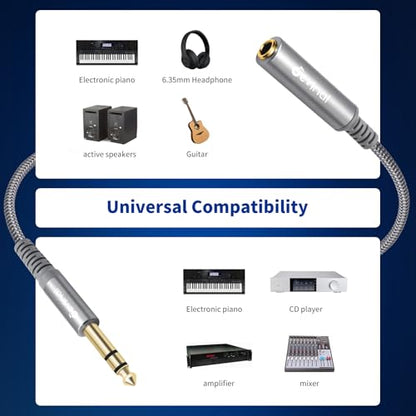 1/4 inch Headphone Extension Cable, 6.35mm TRS Male to Female Stereo Cord, Quarter Inch Guitar Cable Extender, 10ft (3 Meters) - color: Silver 3M/10FT