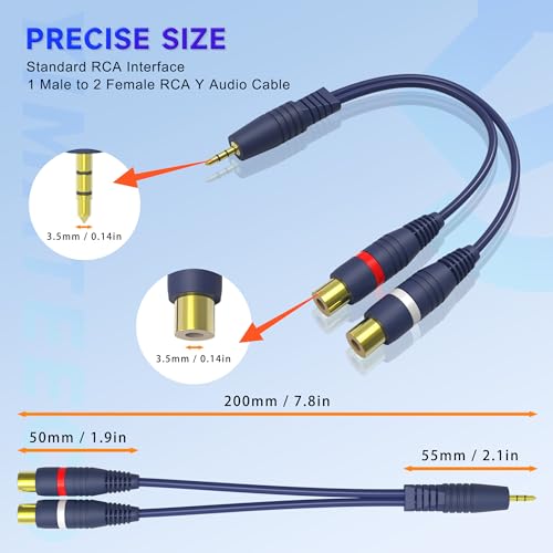 RCA to AUX Adapter, 3.5mm to RCA Y Cable 1 Male to 2 Female Jack Stereo Y Adapter Auxiliary Cord for Subwoofer, Speaker, AMP, Turntable, Receiver, Home Theater(3.5mm Audio Cable, 2Pack) - size: 3.5 Male to 2 Female