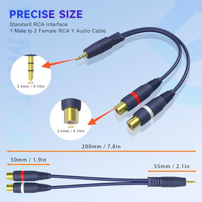 RCA to AUX Adapter, 3.5mm to RCA Y Cable 1 Male to 2 Female Jack Stereo Y Adapter Auxiliary Cord for Subwoofer, Speaker, AMP, Turntable, Receiver, Home Theater(3.5mm Audio Cable, 2Pack) - size: 3.5 Male to 2 Female