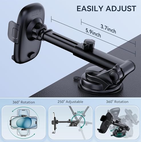 Phone Holders for Car, [Super Suction Cup] Car Phone Mount for Dashboard Windshield & Air Vent, Universal Car Accessories for iPhone 17/16/15, Samsung Galaxy, Most 4-7” Smartphones