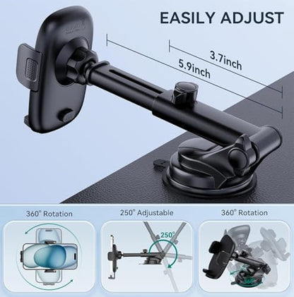 Phone Holders for Car, [Super Suction Cup] Car Phone Mount for Dashboard Windshield & Air Vent, Universal Car Accessories for iPhone 17/16/15, Samsung Galaxy, Most 4-7” Smartphones
