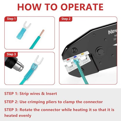 Newdeli Wire Crimping Tool for Heat Shrink Wire Connectors - AWG 22-10 Ratchet Wire Crimper Tool for Electrical Insulated Nylon Wire Terminals Heatshrink Butt Connectors Ratcheting Crimping Plier - style: ND-125 for heat shrink connectors