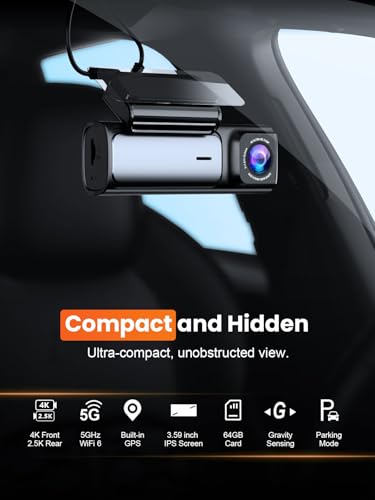 Affver 4K+2.5K Dash Cam Front and Rear, Built-in 5G WiFi 6 GPS Dual Dashcam
