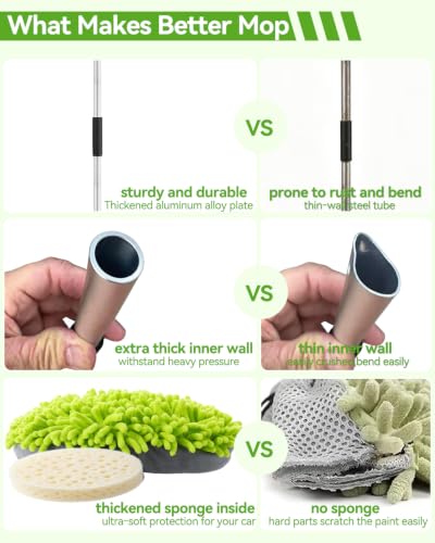 62’’ Car Wash Brush Kit with 2 Replacement Head Covers, Microfiber Car Washing Kit with Long Handle, Car Wash Mop for Cars RV Truck Exterior - color: Car Wash Mop 3PCS