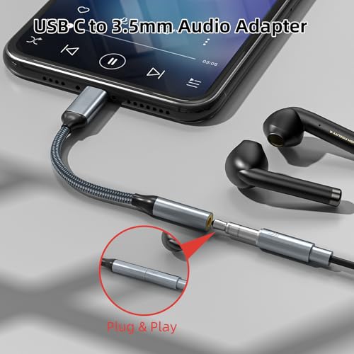 TIPSEAN USB C to 3.5mm Headphone Jack Adapter(2 Pack), USB-C to Aux Audio Dongle Cable for iPhone 17 Pro Max/17 Pro, 16/15 Pro Max, 16/15 Pro, Galaxy S23-S21 Ultra, Pixel, iPad Pro, MacBook (Gray) - color: Gray