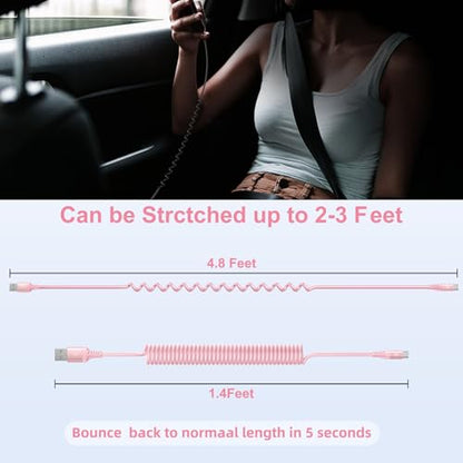 USB C Cable Fast Charging Cable [3FT+6FT] Coiled USBA to USBC Cable for Car - color: Pink, size: 3FT+6FT