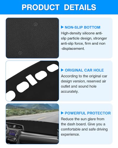 CARTIST Dashboard Cover Mat for 2016-2021 Honda Civic Coupe Sedan/Hatchback Accessories Dash Cover Suede Dash Mat Sunshade Glare UV Rays Protector (Not Fit 2022 Civic) - size: dash mat for Honda Civic 2016-2020