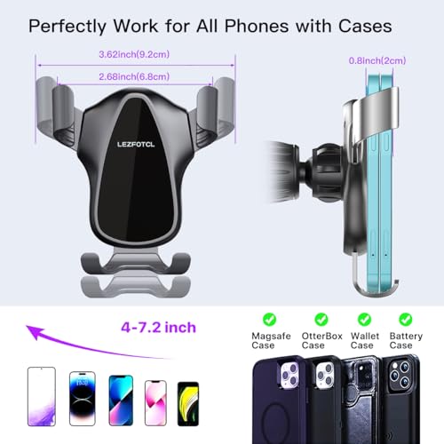 Phone Holders for Car with Metal Hook Clip, Air Vent Cell Phone Stand Car Mount, Universal Automobile Cradle for Garmin GPS Fit iPhone Android and All Smartphones, Dark Black