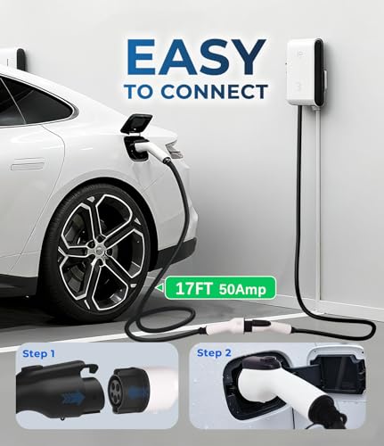 EV Charger Extension Cable, 50A 17ft SAE J1772 Extension Cord Compatible with 110V-240V Level 1/Level 2 EV Chargers for J1772 EVs/PHEVs,IP67 Waterproof Car Charger Extension Cable with Bag - size: 17FT-50A