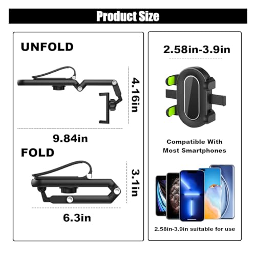 Sun Visor Car Phone Holder, Multifunctional Adjustable Rearview Mirror Cell Phone Holder for Car Home Kitchen, 360° Rotatable and Retractable Car Phone Mount Compatible with Most Cell Phones (Green) - color: Green