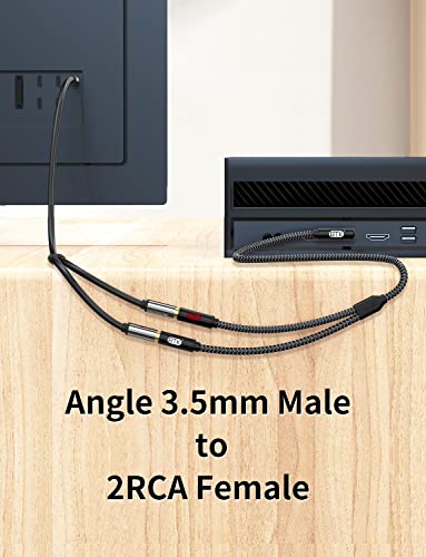 EMK 3.5mm to RCA Stereo Audio Cable - Gold Plated, 90° Aux Male to 2RCA Female, 10ft/3M - Compatible with Smartphones, MP3, Tablets, Speakers, Home Theater - color: 90° 3.5mm Male to 2 RCA Female, size: 10 Ft/3M, style: 3.5mm to 2RCA