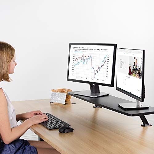 VIVO Black Clamp-on Large 40 inch Ergonomic Desk Shelf, Dual Computer Monitor and Laptop Riser Stand - Desk Organizer for 2 Screens STAND-SHELF40B - size: 40" shelf