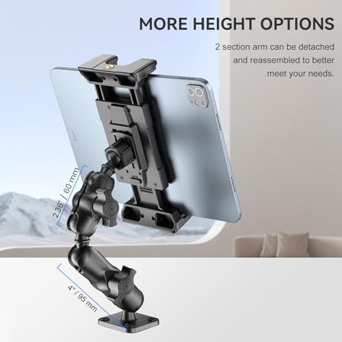 OHLPRO Tablet Mount for Truck - Heavy Duty Drill Base Tablet Holder for Car Dashboard, iPad Holder for All 5"-13" iPad Pro Samsung Galaxy Kindle fire Tablets and Car Wall etc. - 8-inch Aluminum Arm - size: 8-inch Aluminum Arm