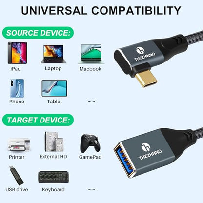 USB C to USB Female Cable 1.6FT, USB 3.0 Female to USB C Male Left or Right 90 Degree Angle OTG Cable,Compatible with MacBook Pro, LG G6 G5 V20