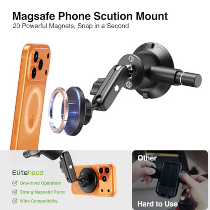 elitehood MagSafe Vacuum Suction Magnetic Car Phone Mount for Windshield - size: 6in Magnetic Suction Phone Mount