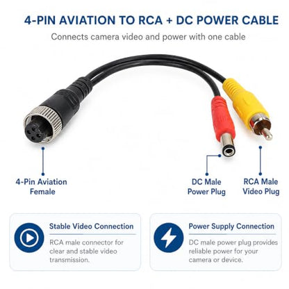 4 pin Aviation Head Female Turn RCA Male/DC Male Cable Plug Adapter Converter Suitable for on-Board DVR Monitor Closed Circuit Television Cameras - color: 4-pin female to RCA male and DC male