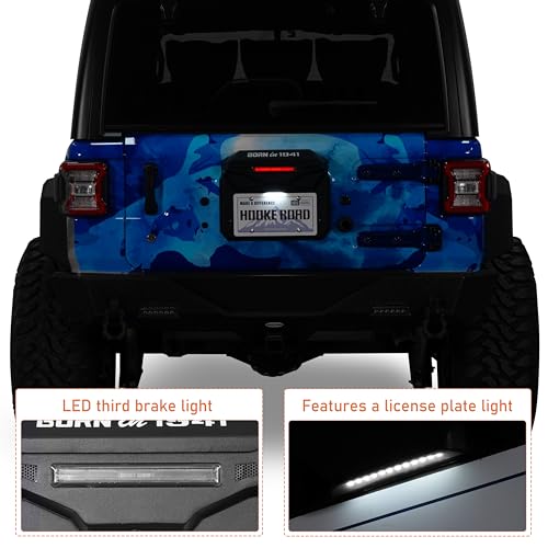 Hooke Road Spare Tire Delete License Plate Relocation Kit w/LED Illumination & Third Brake Light, Heavy Duty Steel Bracket Retains Factory Backup Camera for 2018-2025 Jeep Wrangler JL & Unlimited