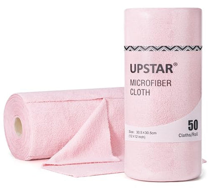 UPSTAR Microfiber Cleaning Cloth, Reusable Paper Towels Rolls, 50 Packs 12x12 inch Cleaning Rags for Washing Dishes, Kitchen, Bathroom, Car, Pink - color: Pink