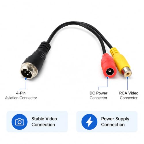 4-pin Aviation Head Male Turn RCA Female/DC Female Cable Plug Adapter Converter Suitable for on-Board DVR Monitor Closed Circuit Television Cameras - color: 4-pin male to RCA female and DC female