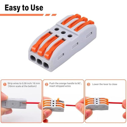 Greencycle Lever Wire Connectors 3 in 3 Out, Quick Push-in Wire Connectors for Electrical Wiring, Reusable Compact Wire Connectors for 28–12 AWG Cables, Inline Splice Cable Connectors,120PCS - size: 120PCS, style: 3IN 3OUT