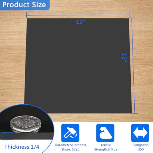 WochiTV Nitrile Rubber Sheet, 1/4" Thick x 12" Wide x 12" Long, Buna-N Shore A65 Hardness NBR Pad, Fuel Oil Resistant Rubber Gasket Material, Ideal for Seals Bumpers DIY Projetcts - style: 1/4(.25") Thick
