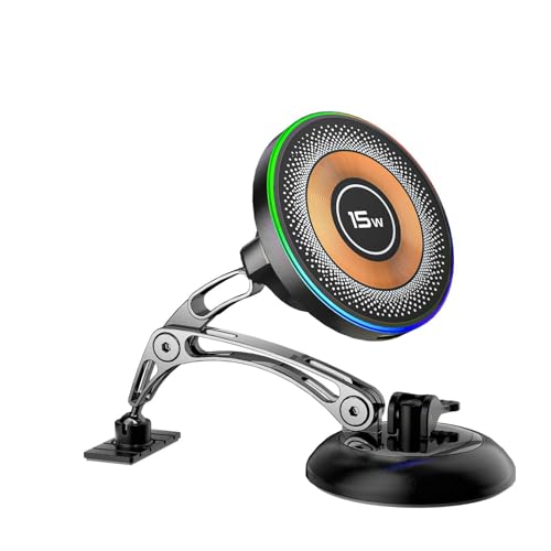 ZBF Magnetic Wireless Charging Car Phone Holder with 15W Fast Charging & Strong Vacuum Suction, 360° Rotatable Dashboard & Windshield Mount for Magsafe iPhone 17/16/15/14/13 Android Galaxy S24/S23/S22 - style: Upgraded Charging