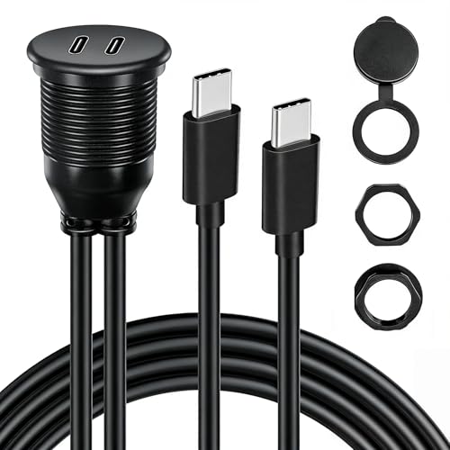 Dual Port USB C 2.0 Male to USB C 2.0 Female Extension Cable,Flush Mount Waterproof Panel Cable for Car,Truck,Boat,Motorcycle Dashboard 3.3ft - style: Dual USB C 2.0