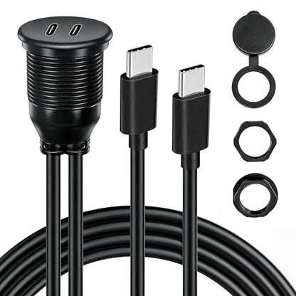 Dual Port USB C 2.0 Male to USB C 2.0 Female Extension Cable,Flush Mount Waterproof Panel Cable for Car,Truck,Boat,Motorcycle Dashboard 3.3ft - style: Dual USB C 2.0