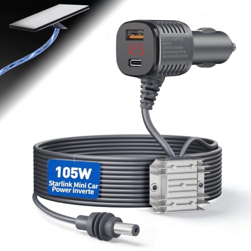 105W Boost Starlink Mini Car Adapter—Stops Reboots & Power Supply Damaged Starlink Mini Cable+Cigarette Lighter Adapter 12V-24V with Digital Display DC Power Cable for Car, Rvs, and Boats (9.8FT) - size: 9.8FT