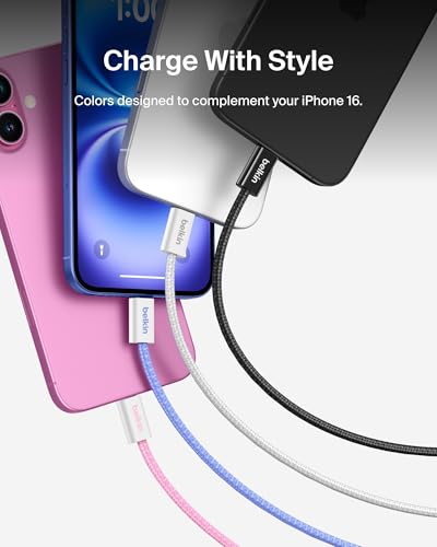 Belkin USB C to USB C 60W Braided Cable 2 Pack, 3.3ft iPhone Charger Cord - color: Blue, style: 3.3 ft - 2 pack