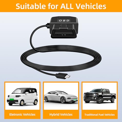 GELRHONR OBD Power Cable for Dash Camera, Micro USB OBD2 Dashcam Hardwire Kit with 24 Hours Surveillance and Acc 2 Mode 12-24 V to 5V/3A 11.5FT, for EV Hybrid Fuel Vehicles(Straight Micro USB Black) - color: Straight Micro USB Black