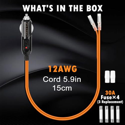 Cigarette Lighter Male Plug 12V Fused Replacement 1 Pack, Male Cigarette Lighter Plug Adapter with Leads & LED Light, 12v Plug Connector Socket 1FT 12AWG Extension Cable with 30A Fuse (0.5ft/15cm) - size: 0.5ft/15cm
