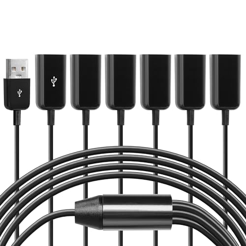 CERRXIAN USB2.0 1 Male to 6 Female Splitter Y Cable USB Y Splitter Supports Data Transmission of U disks, Keyboards, and mice, and Power Supply for USB Devices Such as Low-Power Fans-1.65FT/50cm
