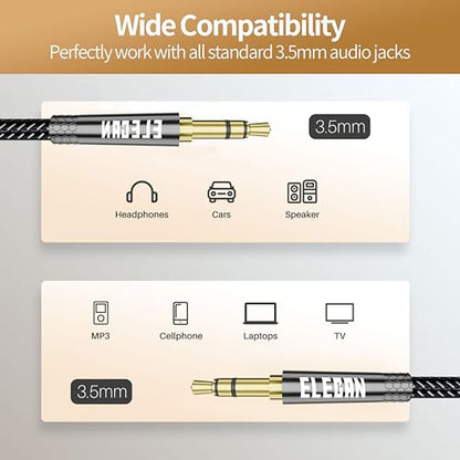 Elecan 3.5mm AUX Cable 4 Ft/2 Pack (Hi-Fi Sound-Zinc Alloy Case-OD 3.5MM-Ultra Slim&Soft) Auxiliary Stereo Audio Cable Braided 1/8 inch 3.5 mm AUX Cord for Headphones,Car,Home Stereos, Speaker,Phones - size: 4FT-2PK, style: Straight to Straight