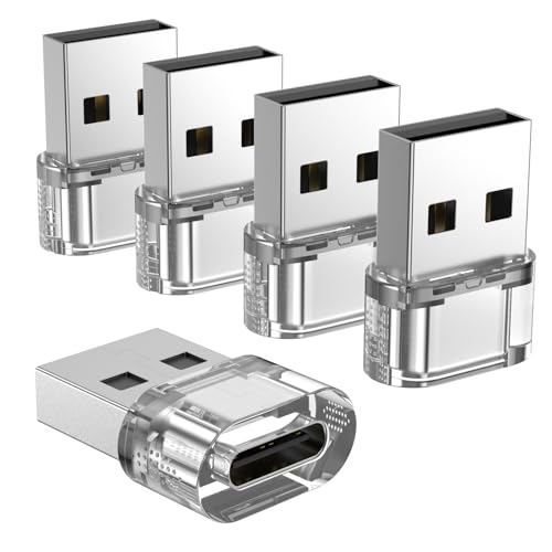 USB to USB C Adapter 5 Pack,USB C Female to A Male Charger Converter Compatible with Apple Watch Ultra iWatch,iPhone 16/15/ Pro Max Plus,iPad,Samsung Galaxy S23,Car, Laptop,Charger, Quest Link, etc. - color: Clear, size: 5PCS