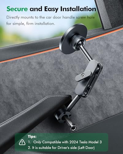 Mag-Safe Phone Mount for Tesla Model 3 2024 2025 – Exclusive Door-Install Magnetic Car Mount for iPhone 16/15/14/13/12, Accessories for Tesla Model 3 Highland - size: 2025-2024 Model 3 Highland, Driver's Side