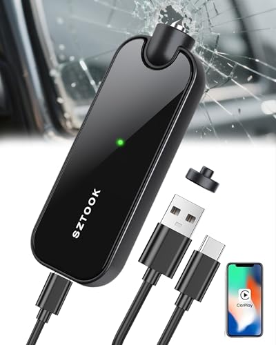Wireless Carplay Adapter Upgraded Model adds Emergency Escape Window Breaker Function for Apple iPhone iOS 10+ & Cars from 2016+, Auto-Connect Stable Control & No Latency - size: M9