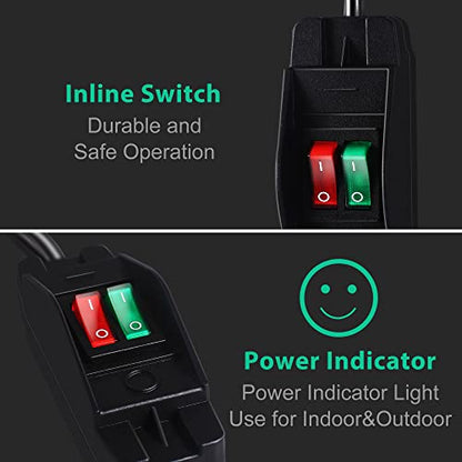 2 Way Extension Cord with On/Off Switch, 3 Prong Outdoor Extension Cord Splitter, Heavy Duty SJTW 14AWG 15A/125V and 18AWG 10A/125V Power Cord (1.6 Ft, Black) - size: 1.6 Ft