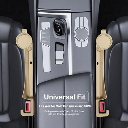 Car Seat Gap Plug with Storage Slot, Auto Gap Filler Organizer with Cup Holder, Universal Carseat Side Gap Filler Strip 2 Pack Between Front Seats & Console, Anti-Drop Pad with Seatbelt Holes, Beige - color: Beige, Cup Holder & Hook