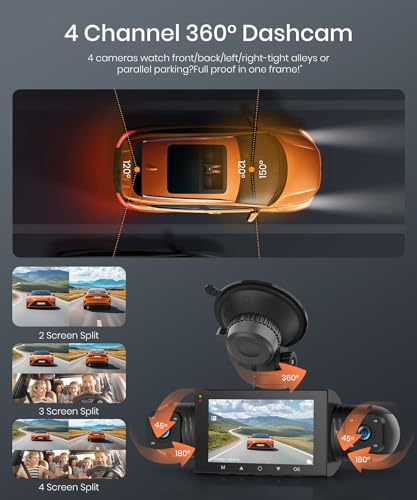 Rimoody 4-Channel 360° Dash Cam, 1080P Full HD Car DVR WiFi App Control