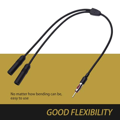 1 PC Car Radio & GPS Navigation System Antenna Connector, Y-Type 12V Plug-in Audio Antenna Splitter, Extension Cable (Black)