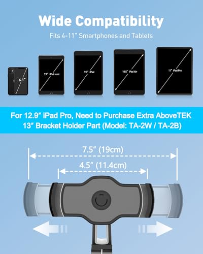 AboveTEK iPad Suction Mount, Phone Tablet Stand Holder with Suction Cup Fits 4"-11" Tablet/Phone/iPad mini/Air, Sticky iPads Mount on Window Bathroom Mirror, for Car Truck Windshield Boat (Black) - color: Black