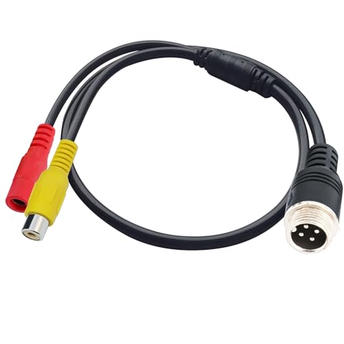 4 Pin Aviation to RCA Adapter Cable M12 Adapter 4-Pin to AV DC Connector Wire RCA to 4-PIN Monitor/Camera Adapter Video Extension Cable for Car Backup Camera (4 pin Male to RCA+dc Famale)