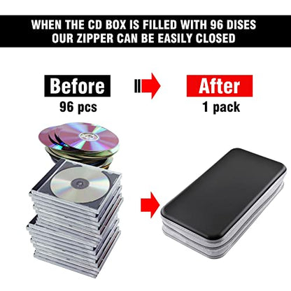 DVD Case, CD Case Holder Wallet Binder 96 Capacity CD/DVD Cases Storage Holder Binder Organizer Wallet Book for Car Home Travel (Black) - color: Black