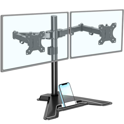 MOUNTUP Dual Monitor Stand - Freestanding & Height Adjustable Monitor Desk Mount, Steady VESA Mount Holds Max 17.6 lbs, Computer Monitor Stand for 2 Screens up to 27 inches, For Home Office - size: Dual, style: Freestanding